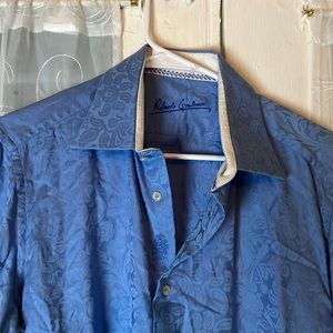 Robert Graham Floral Paisley Light Blue Cotton Dress shirt  Men Neck Size 16 M/L